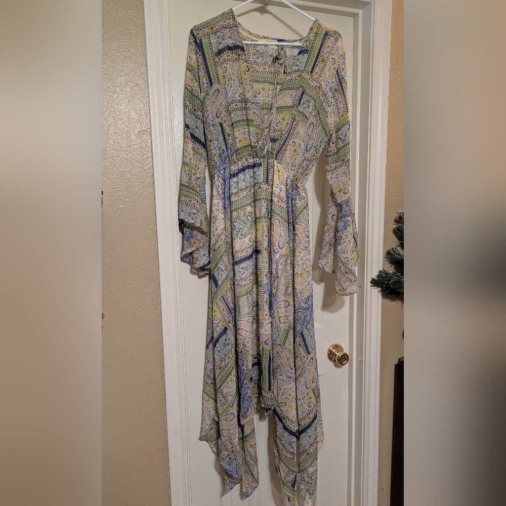 Haani Asymmetrical Paisley Dress - Blue and Green